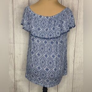 Blue Geometric Off-Shoulder Blouse Plus Size